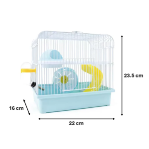 Home 2 story hamster & small rodent cage with wheel, ufo house & accessories – compact 22x23.5x16cm habitat (assorted colours)