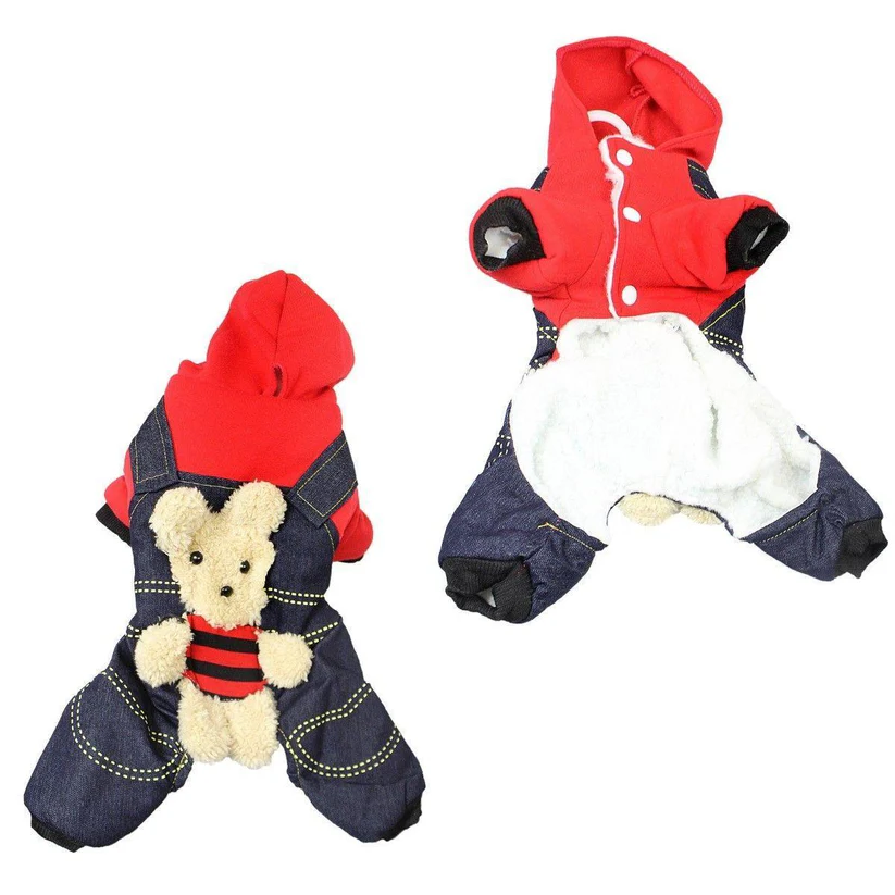 dog teddy bear denim overall suit jacket – one size small assorted bear colours dog teddy bear denim overall suit jacket – one size small assorted bear colours