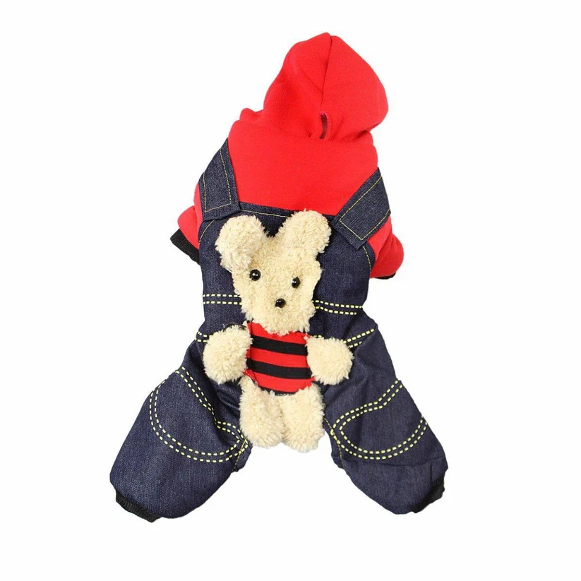dog teddy bear denim overall suit jacket – one size small assorted bear colours dog teddy bear denim overall suit jacket – one size small assorted bear colours