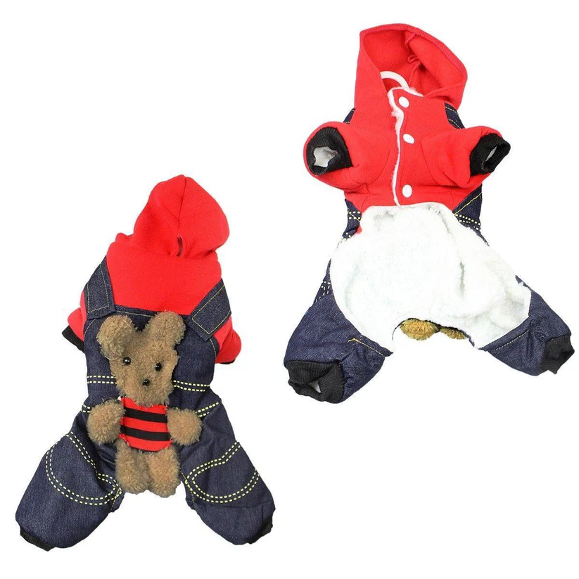 dog teddy bear denim overall suit jacket – one size small assorted bear colours dog teddy bear denim overall suit jacket – one size small assorted bear colours