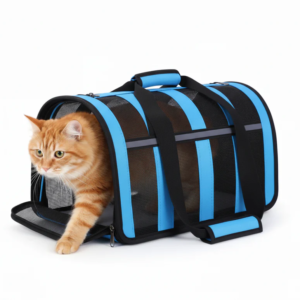 foldable striped mesh pet carrier case with handle & shoulder strap | dog & cat travel bag | 48.5 x 26 x 27cm | assorted colours