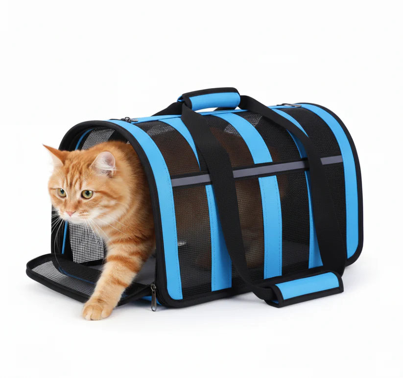 foldable striped mesh pet carrier case with handle & shoulder strap | dog & cat travel bag | 48.5 x 26 x 27cm | assorted colours foldable striped mesh pet carrier case with handle & shoulder strap | dog & cat travel bag | 48.5 x 26 x 27cm | assorted colours