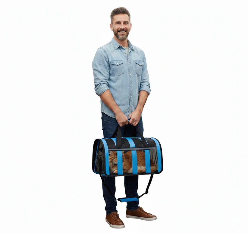 foldable striped mesh pet carrier case with handle & shoulder strap | dog & cat travel bag | 48.5 x 26 x 27cm | assorted colours foldable striped mesh pet carrier case with handle & shoulder strap | dog & cat travel bag | 48.5 x 26 x 27cm | assorted colours